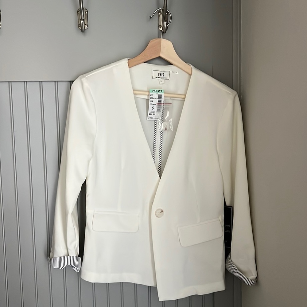 White Blazer with Striped Detail